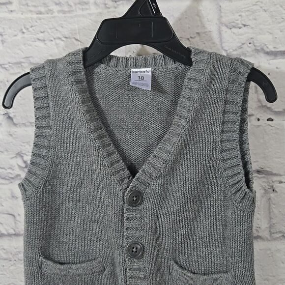 Carter's Baby Sweater Vest Gray Sleeveless Button Down Grandpa Preppy Cardigan - Picture 2 of 9